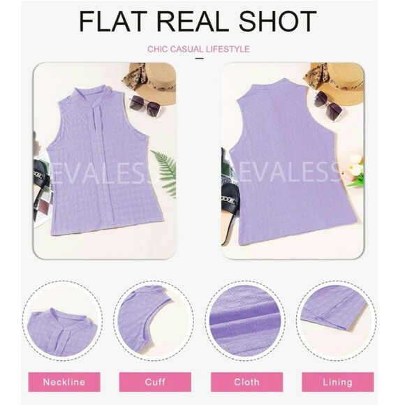 EVALESS Tank Tops Women Size XL Purple Sleeveless Shirts Henley Neck Trendy - Picture 5 of 8